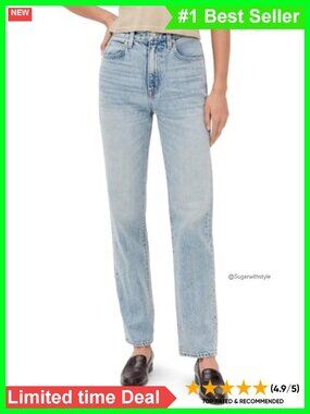 High Rise Non-Stretch Denim Jeans Faded Whiskered 5-Pocket